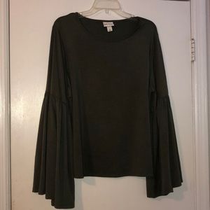 Army green bell sleeve top